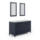 ELIZABETH 60"W x 34.25"H Monarch Blue Double-Sink Vanity with Carrara White Marble Countertop + Mirror