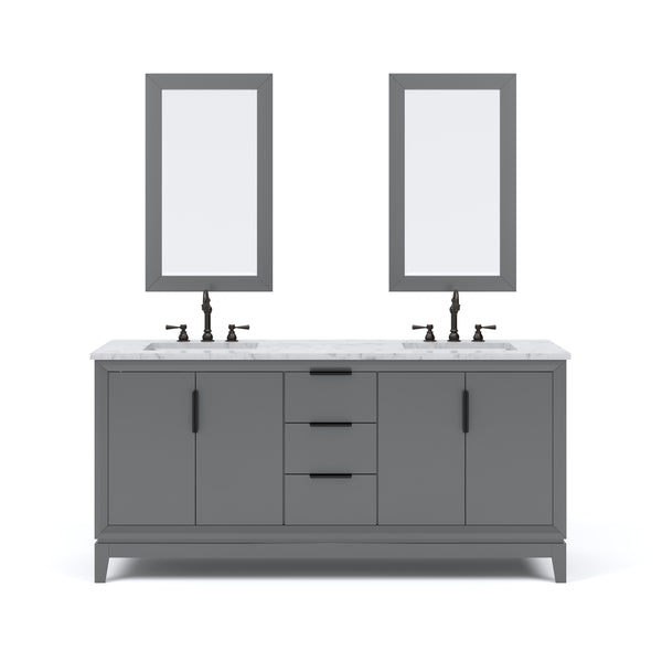 ELIZABETH 72W x 34.25H Cashmere Gray Double-Sink Vanity with Carrara White Marble Countertop + Faucets & Mirror (F2-0012-03-TL)