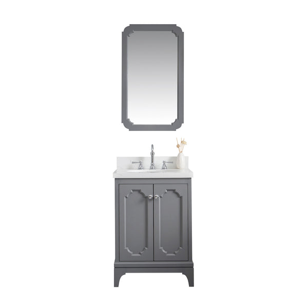 QUEEN 24W x 34H Cashmere Gray Single-Sink Vanity with Carrara Quartz Countertop + Faucets & Mirror (F2-0012-01-TL)