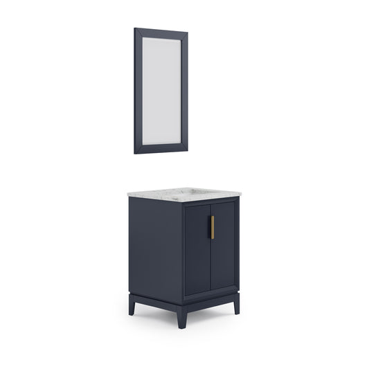 ELIZABETH 24"W x 34.25"H Monarch Blue Single-Sink Vanity with Carrara White Marble Countertop + Mirror