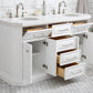 PALACE 60"W x 34"H Pure White Vanity with Carrara Quartz Countertop + Faucets (F2-0012), Polished Nickel Finish Hardware