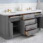 PALACE 72"W x 34"H Cashmere Gray Vanity with Carrara Quartz Countertop + Faucets & Mirrors (F2-0013), Satin Gold Finish Hardware & Chrome Finish Mirror (A)