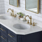 PALACE 60"W x 34"H Monarch Blue Double-Sink Vanity with White Quartz Countertop + Faucets (Hook Faucets)