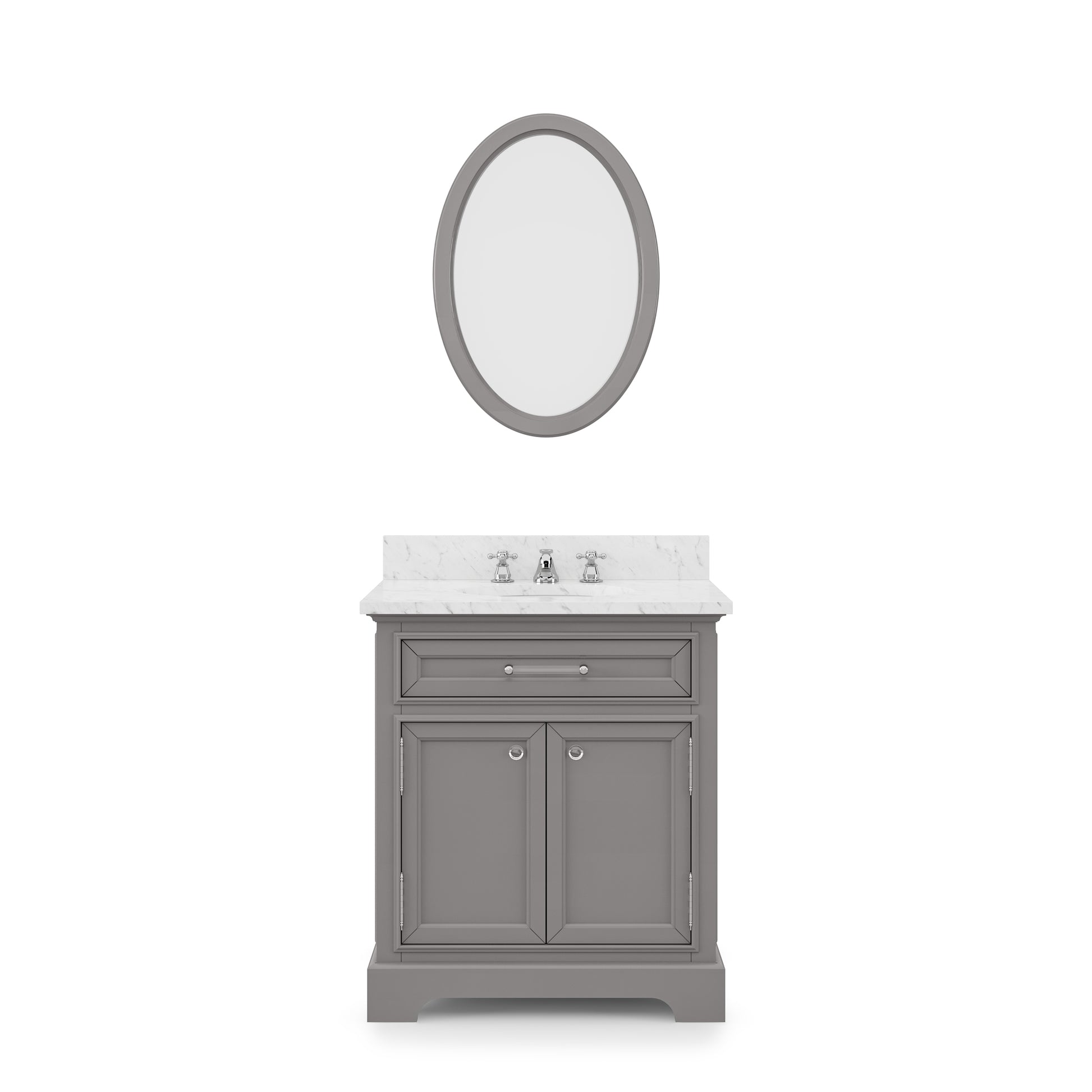 DERBY 30"W x 34"H Cashmere Gray Single-Sink Vanity with Carrara White Marble Countertop + Mirror