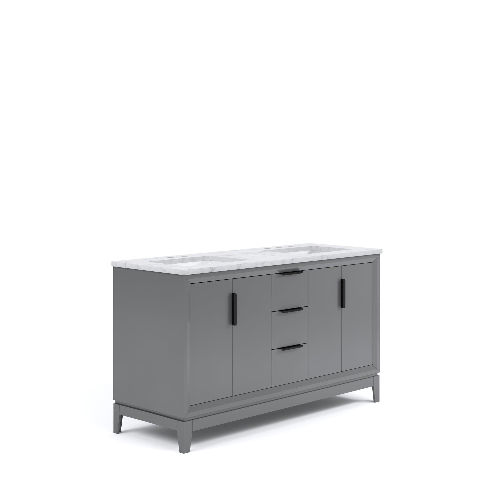 ELIZABETH 60"W x 34.25"H Cashmere Gray Double-Sink Vanity with Carrara White Marble Countertop