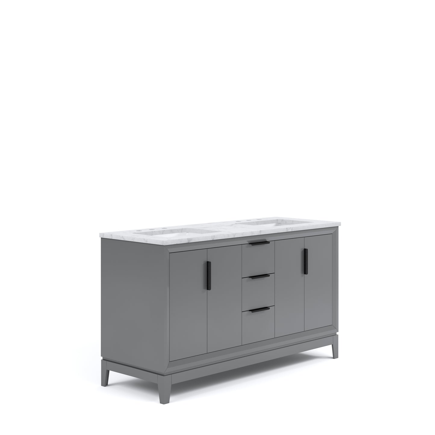 ELIZABETH 60"W x 34.25"H Cashmere Gray Double-Sink Vanity with Carrara White Marble Countertop