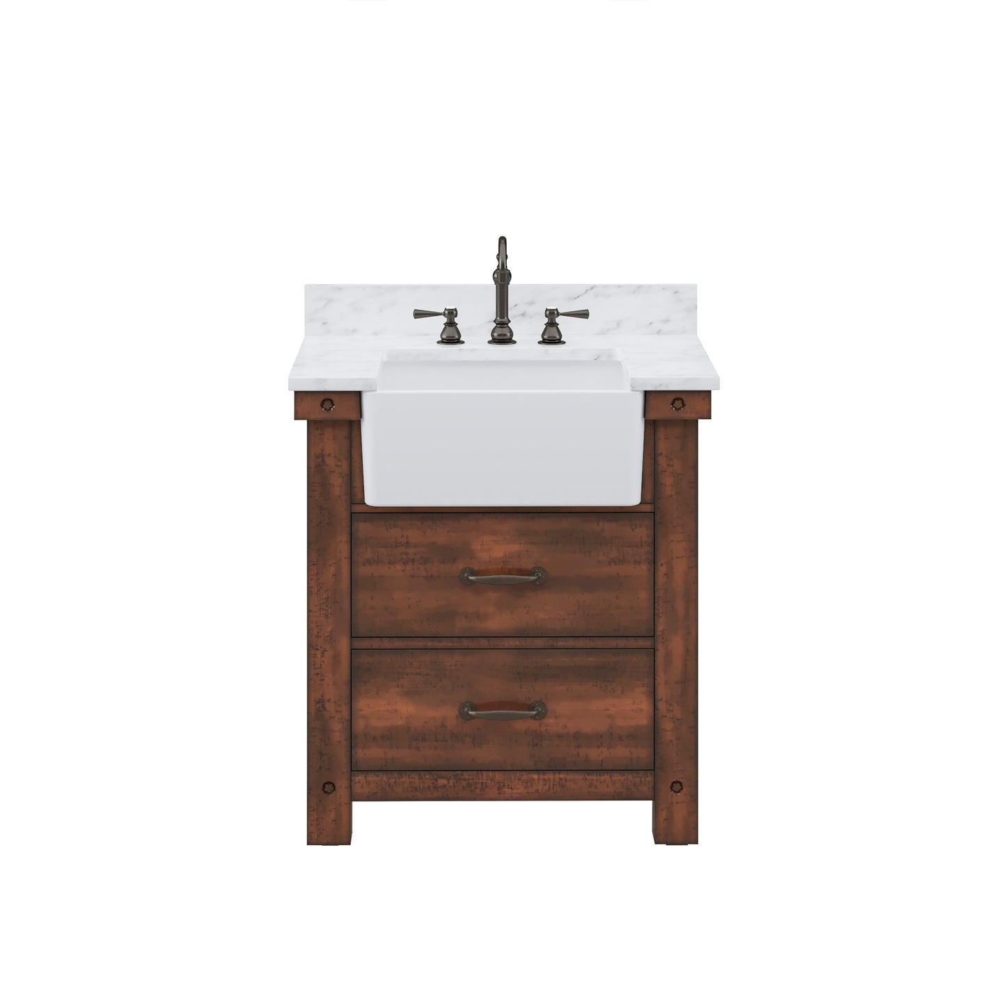 PAISLEY 31"W x 33"H Sierra Rustic Single-Sink Vanity with Carrara White Marble Countertop + Hook Faucet