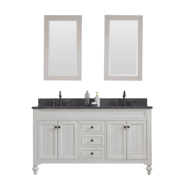 POTENZA 60W x 34H Earl Gray Vanity with Blue Limestone Countertop + Faucets B & Mirror