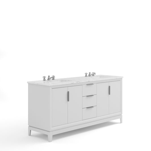 ELIZABETH 72"W x 34.25"H Pure White Double-Sink Vanity with Carrara White Marble Countertop + Faucets (F2-0009-01-BX)