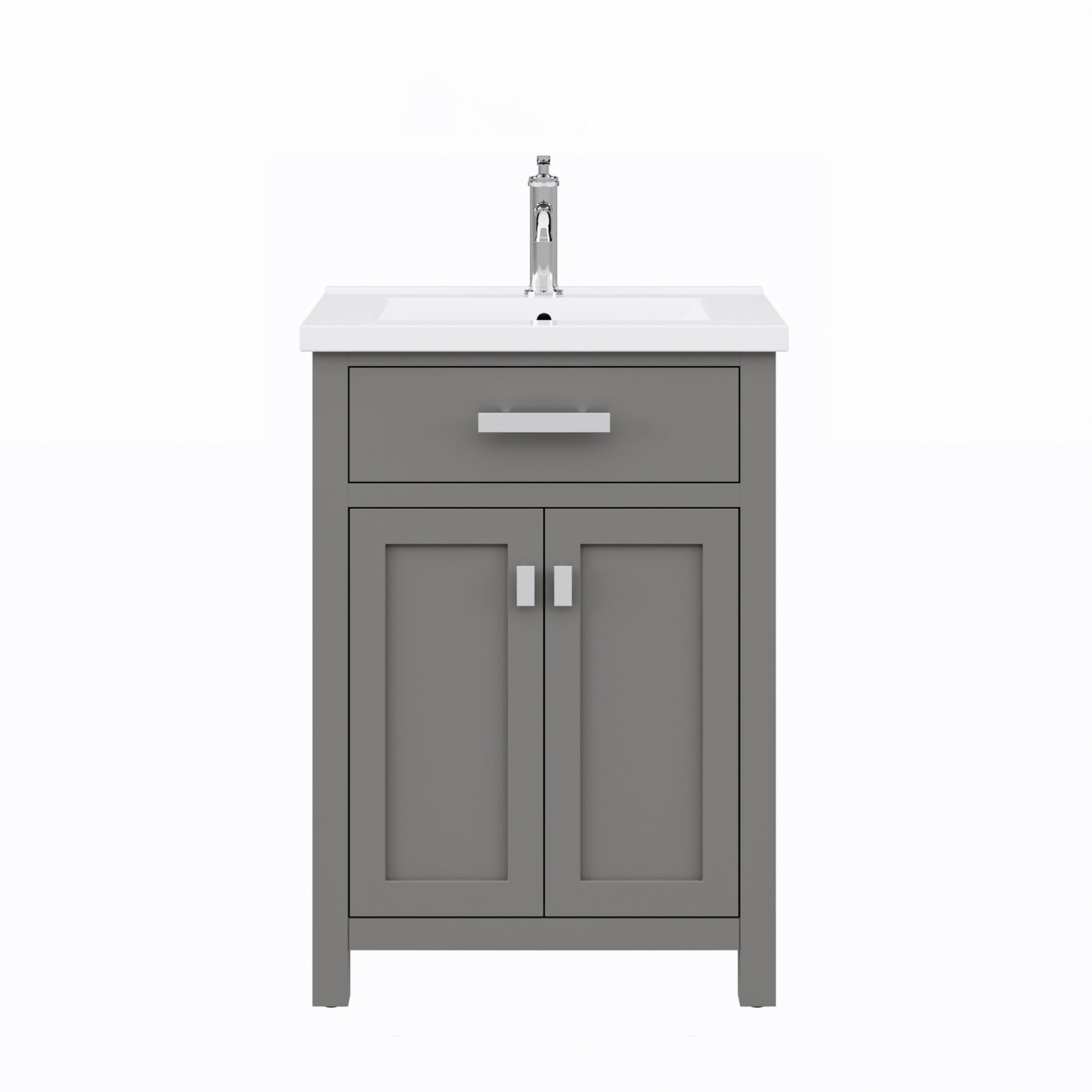 MYRA 24"W x 34"H Cashmere Gray Integrated Ceramic Sink Vanity + Modern Single Faucet