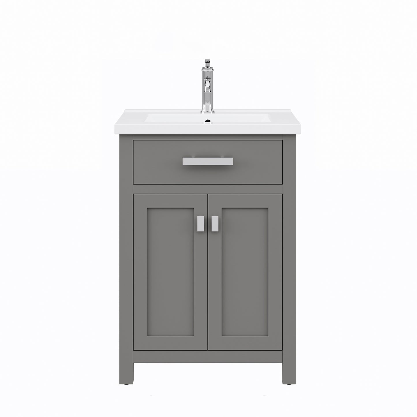 MYRA 24"W x 34"H Cashmere Gray Integrated Ceramic Sink Vanity + Modern Single Faucet