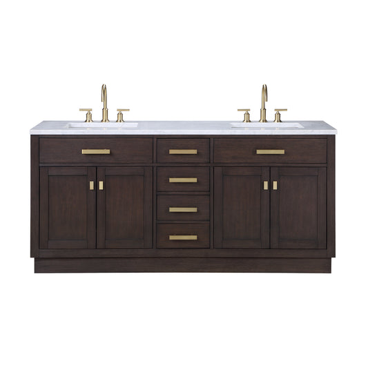 CHESTNUT 72"W x 34.2"H Brown Oak Double-Sink Vanity with Carrara White Marble Countertop