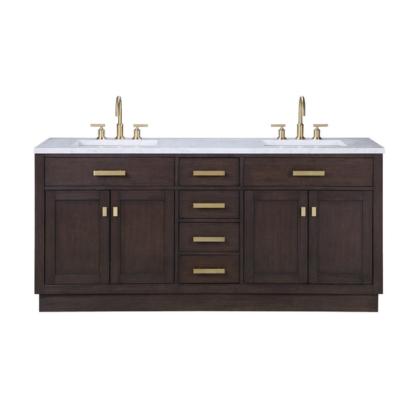 CHESTNUT 72W x 34.2H Brown Oak Double-Sink Vanity with Carrara White Marble Countertop