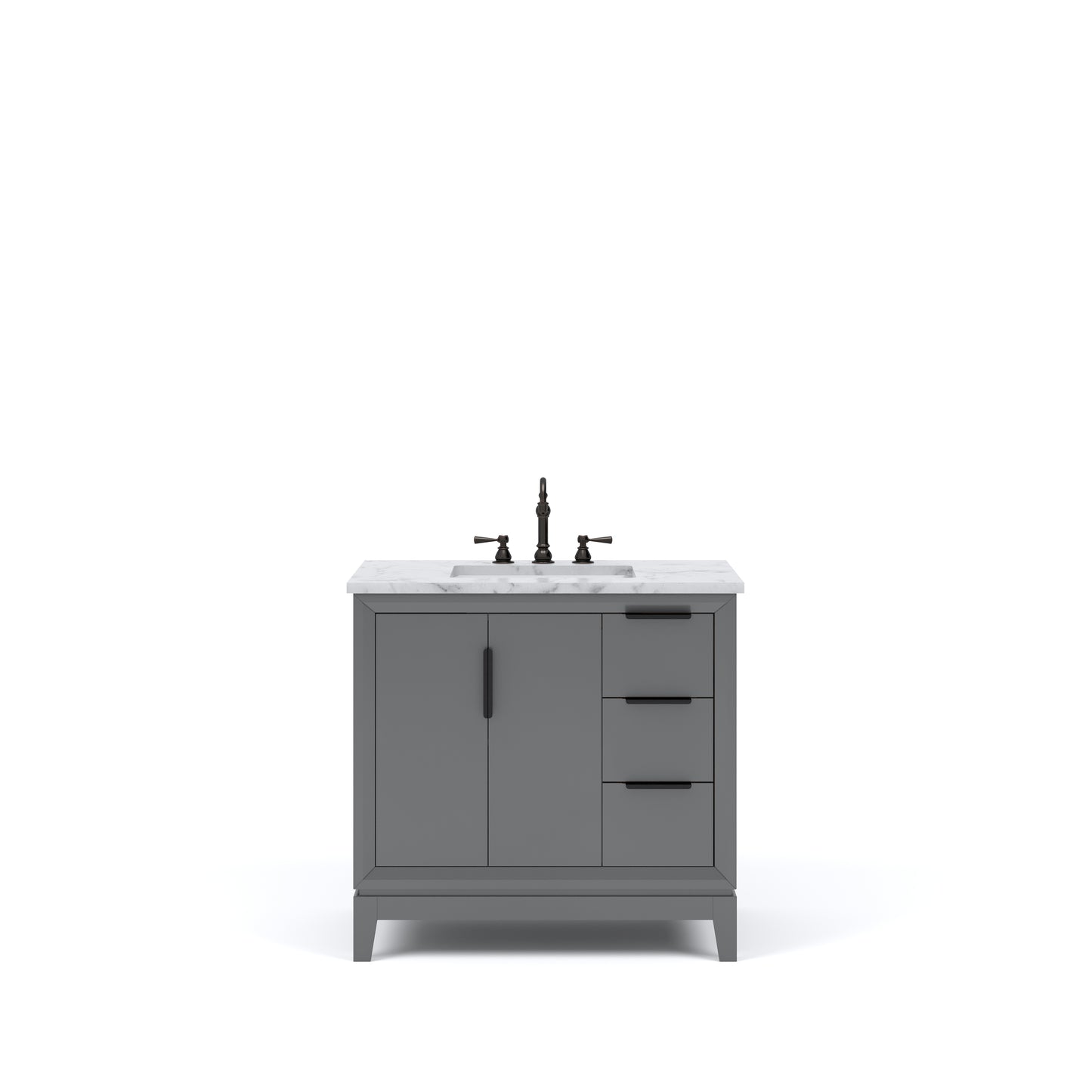 ELIZABETH 36"W x 34.25"H Cashmere Gray Single-Sink Vanity with Carrara White Marble Countertop + Faucets (F2-0012-03-TL)