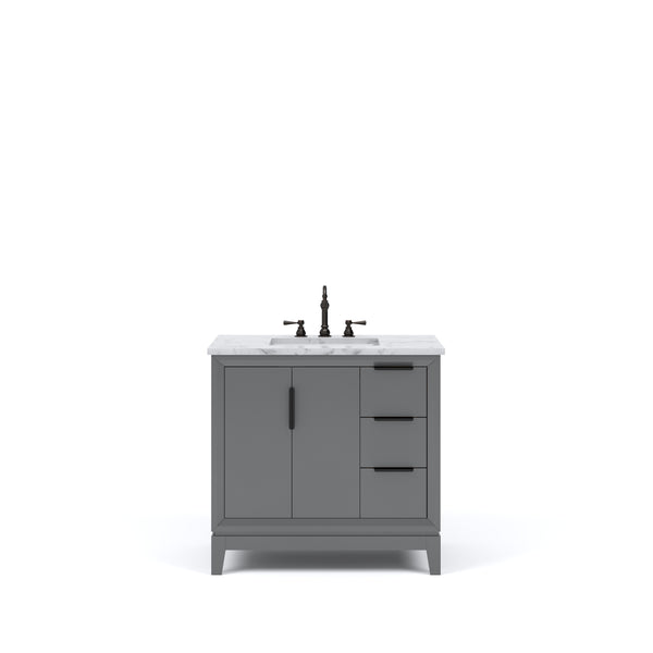 ELIZABETH 36W x 34.25H Cashmere Gray Single-Sink Vanity with Carrara White Marble Countertop + Faucets (F2-0012-03-TL)