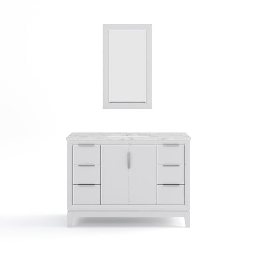 ELIZABETH 48"W x 34.25"H Pure White Single-Sink Vanity with Carrara White Marble Countertop + Mirror