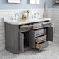 PALACE 60"W x 34"H Cashmere Gray Vanity with Carrara Quartz Countertop + Faucets (F2-0012), Chrome Finish Hardware