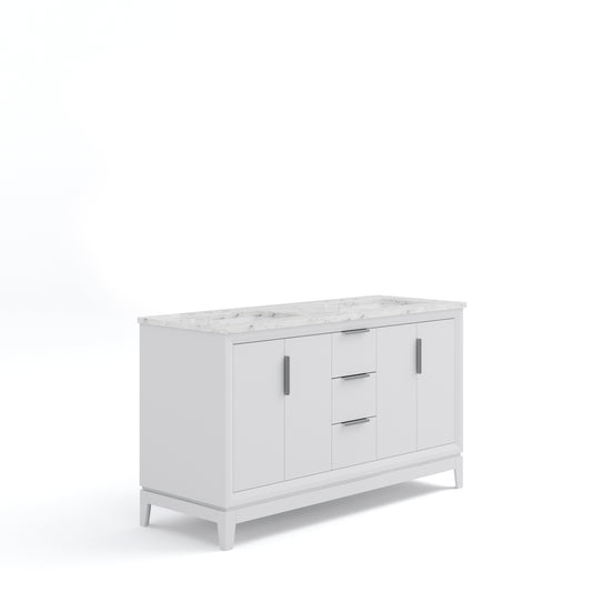 ELIZABETH 60"W x 34.25"H Pure White Double-Sink Vanity with Carrara White Marble Countertop