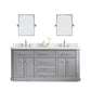 PALACE 72"W x 34"H Cashmere Gray Vanity with Carrara Quartz Countertop + Faucets & Mirror (F2-0012), Polished Nickel Finish Hardware & Mirror