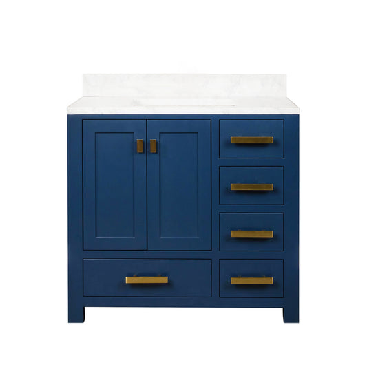 MADISON 36"W x 34"H Monarch Blue Single-Sink Vanity with Carrara White Marble Countertop