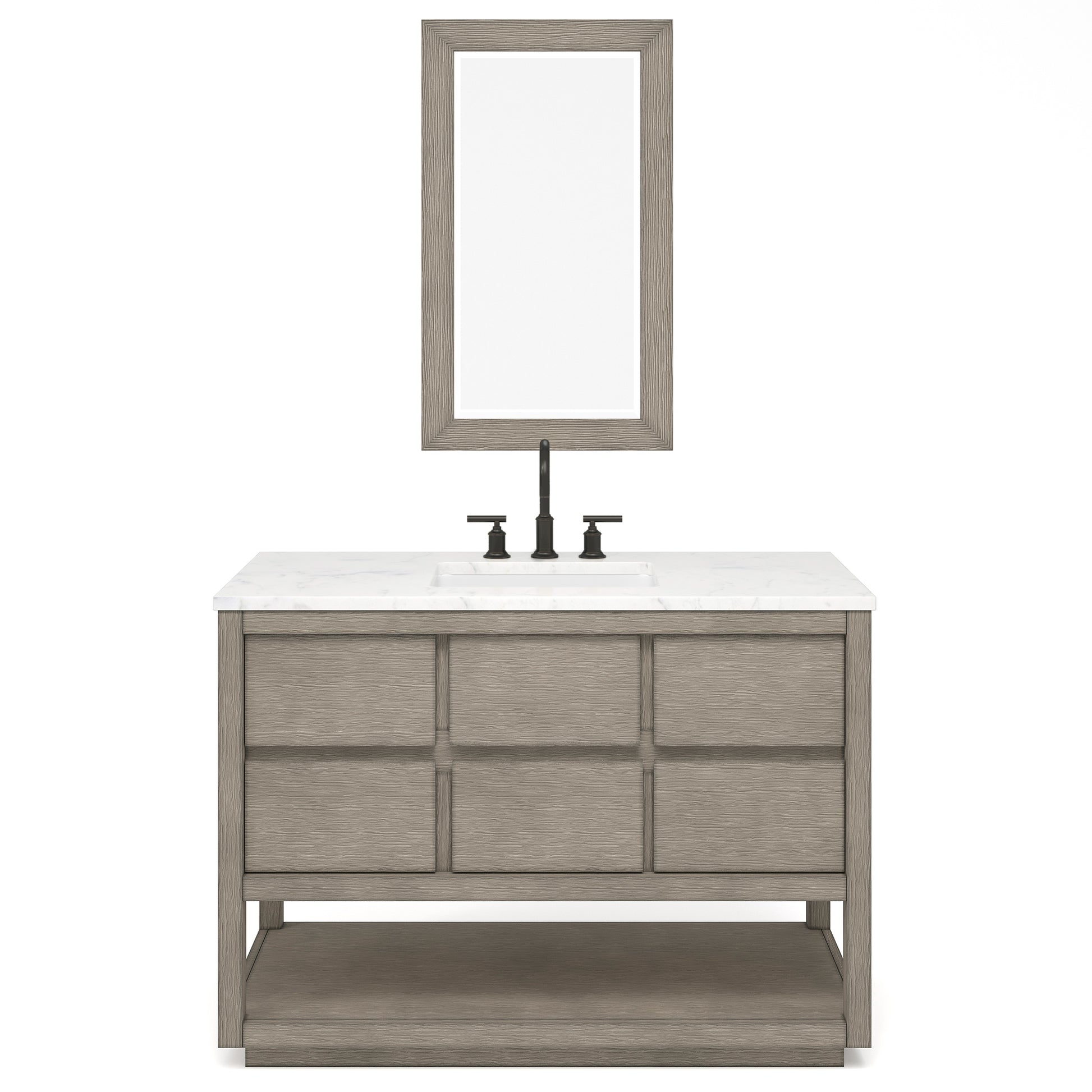 OAKMAN 48"W x 34.3"H Gray Oak Single-Sink Vanity with Carrara White Marble Countertop + Rectangular Mirror