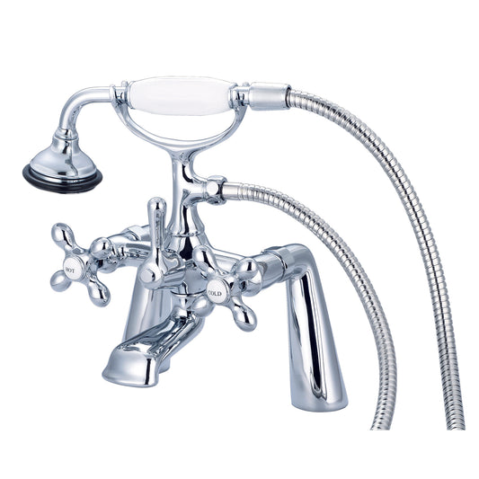 Vintage Classic 7" Spread Deck Mount Tub Faucet With Handheld Shower in Chrome Finish, With Metal Lever Handles, Hot And Cold Labels Included