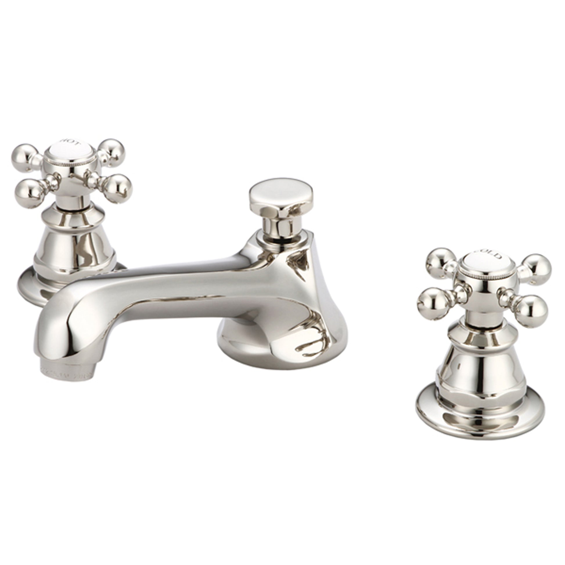 American 20th Century Classic Widespread Bathroom F2-0009 Faucets With Pop-Up Drain in Polished Nickel Finish, With Metal Cross Handles, Hot And Cold Labels Included