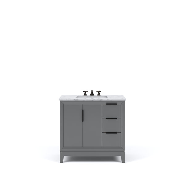 ELIZABETH 36W x 34.25H Cashmere Gray Single-Sink Vanity with Carrara White Marble Countertop + Faucets (F2-0009-03-BX)