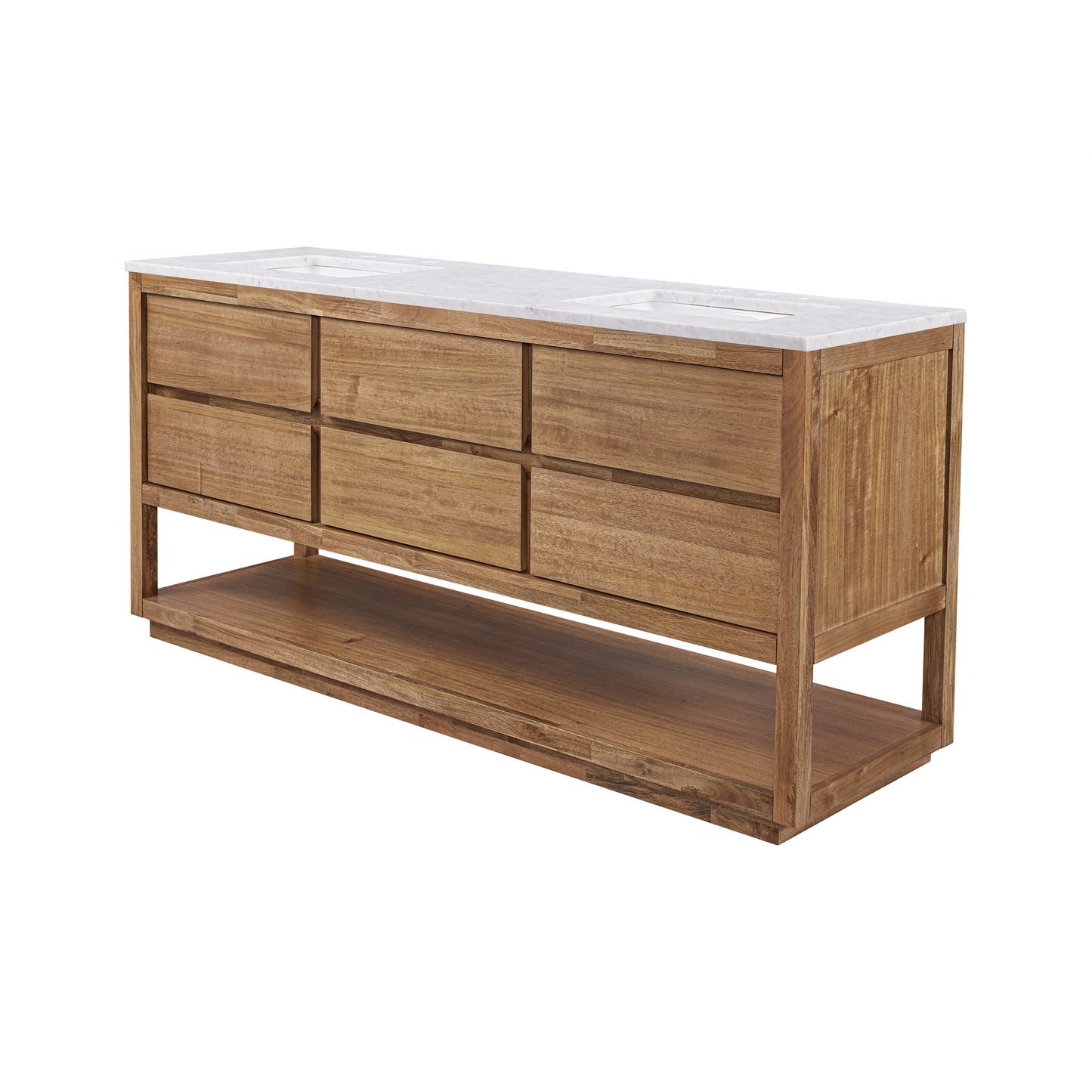 OAKMAN 72"W x 34.3"H Mango Wood Double-Sink Vanity with Carrara White Marble Countertop