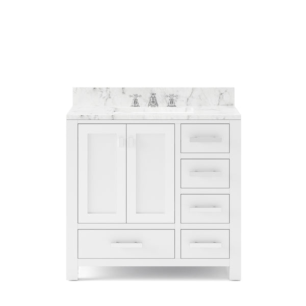 MADISON 36W x 34H Pure White Single-Sink Vanity + Faucets