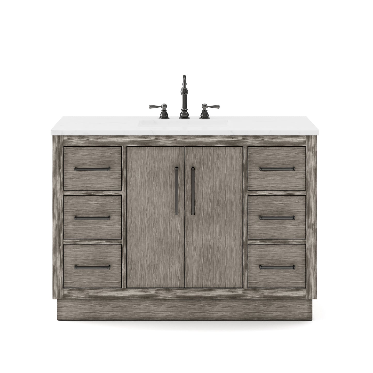 HUGO 48"W x 34.3"H Gray Oak Single-Sink Vanity with Carrara White Marble Countertop