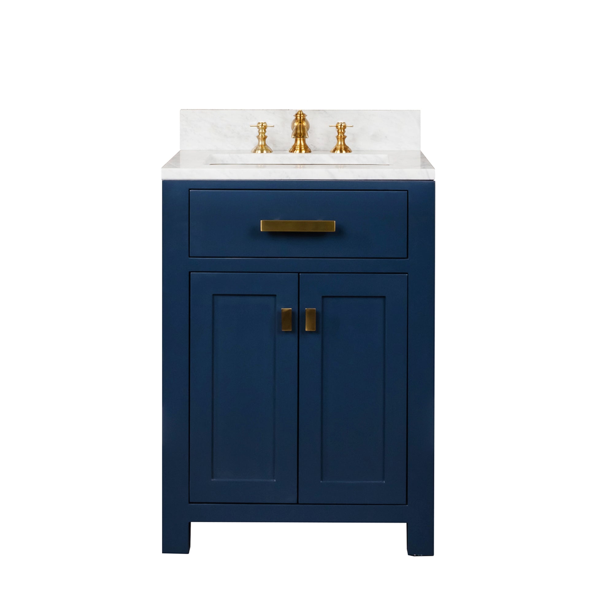 MADISON 24"W x 34"H Monarch Blue Single-Sink Vanity with Carrara White Marble Countertop + Faucets (F2-0013-06-FX)