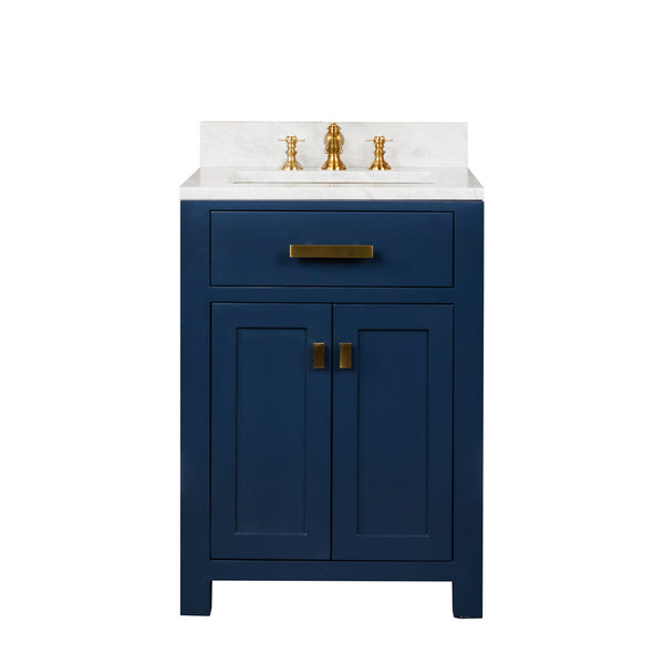 MADISON 24W x 34H Monarch Blue Single-Sink Vanity with Carrara White Marble Countertop + Faucets (F2-0013-06-FX)