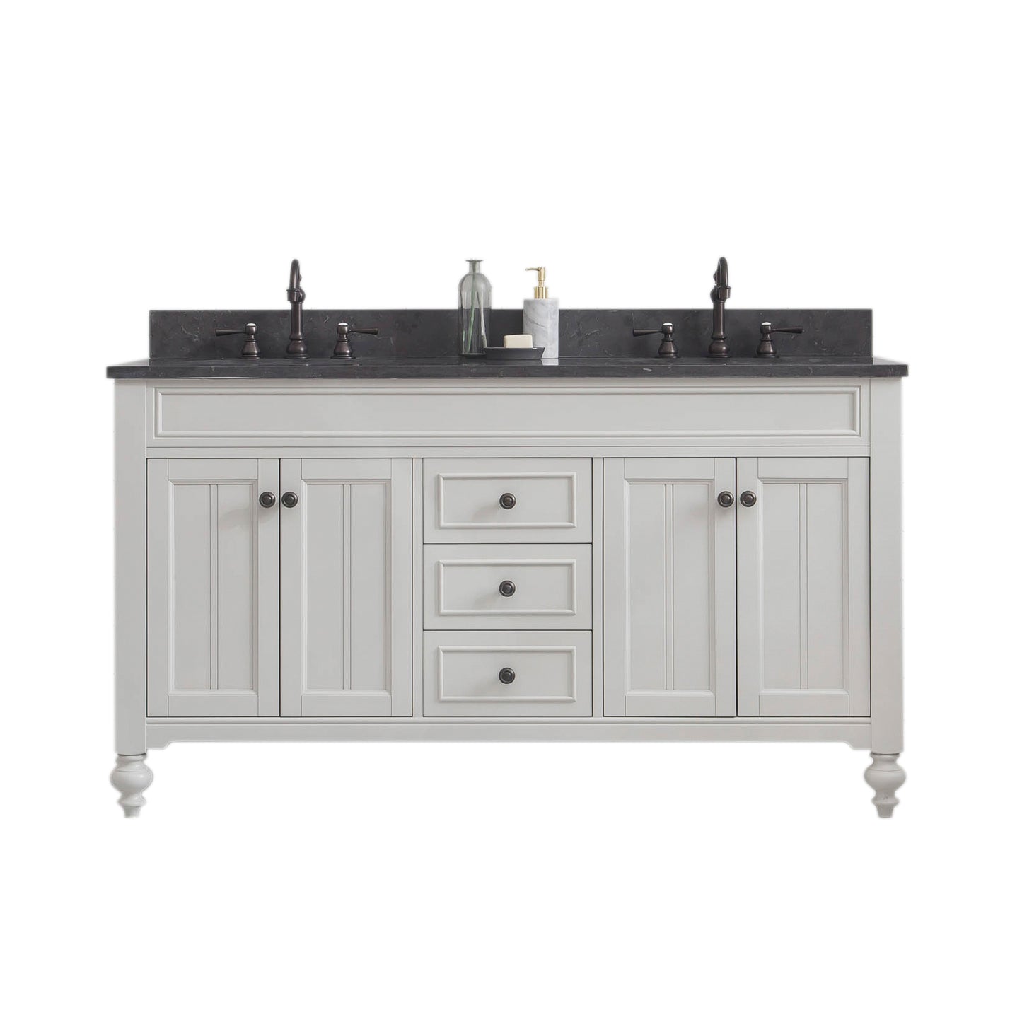 POTENZA 60"W x 34"H Earl Gray Vanity with Blue Limestone Countertop + Faucets B