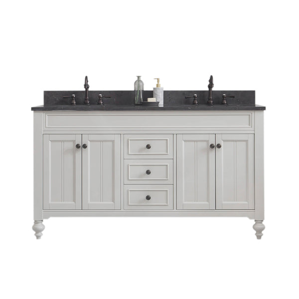 POTENZA 60W x 34H Earl Gray Vanity with Blue Limestone Countertop + Faucets B