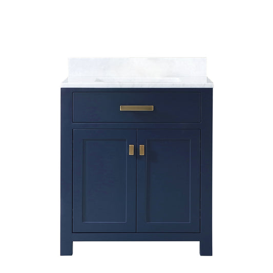 MADISON 30"W x 34"H Monarch Blue Single-Sink Vanity with Carrara White Marble Countertop