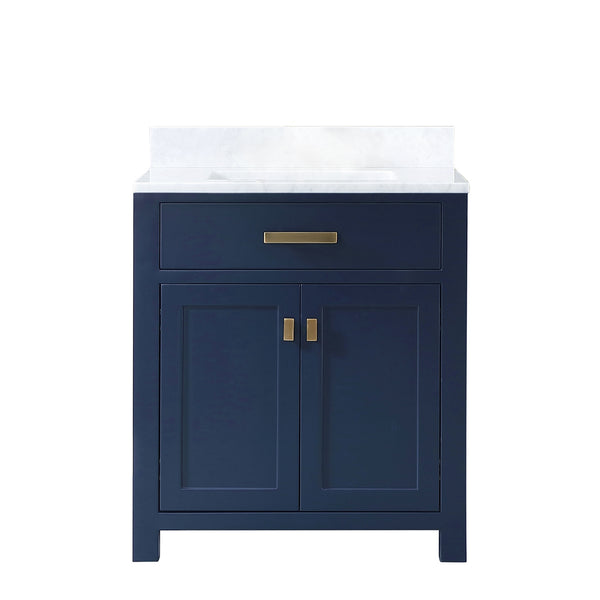 MADISON 30W x 34H Monarch Blue Single-Sink Vanity with Carrara White Marble Countertop