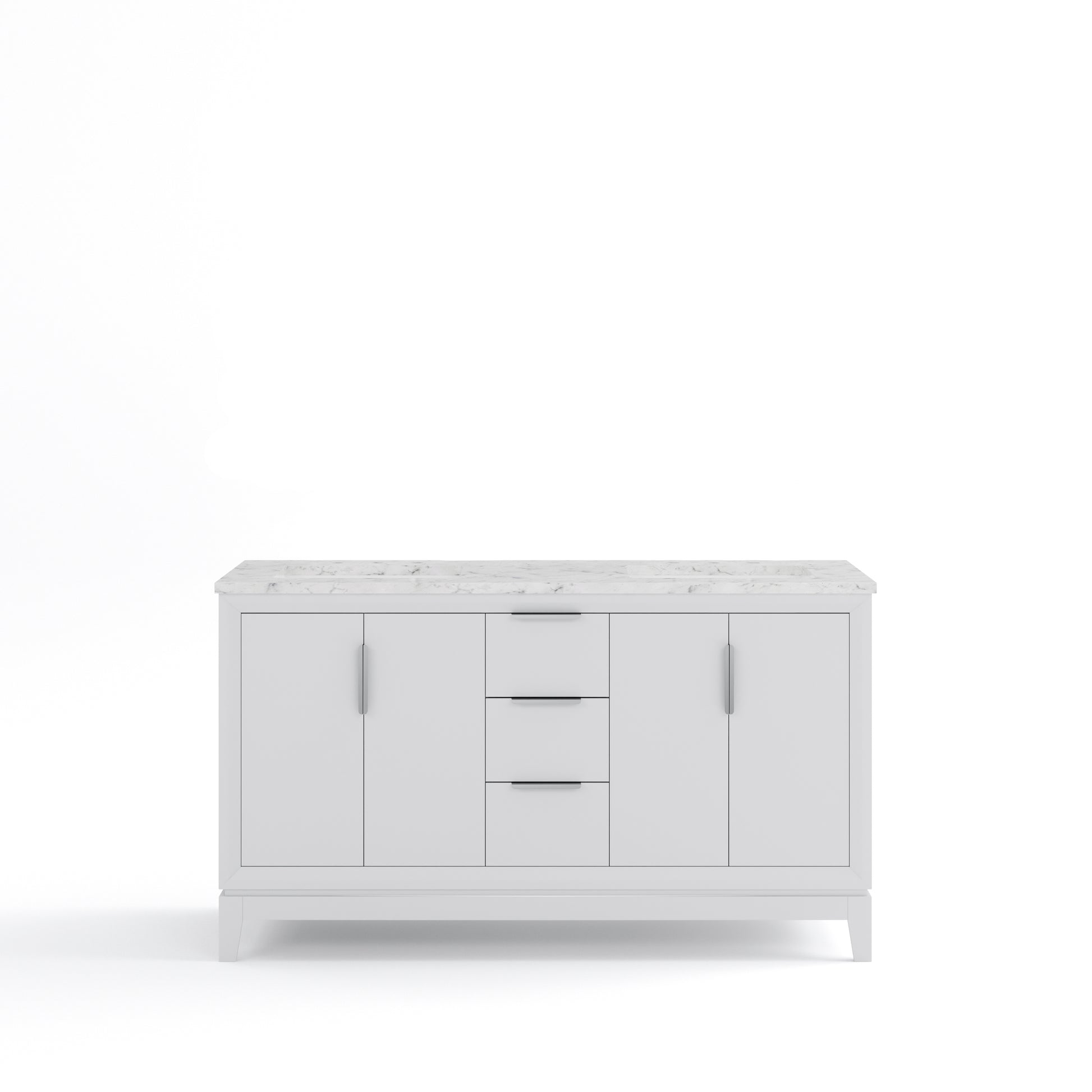 ELIZABETH 60"W x 34.25"H Pure White Double-Sink Vanity with Carrara White Marble Countertop