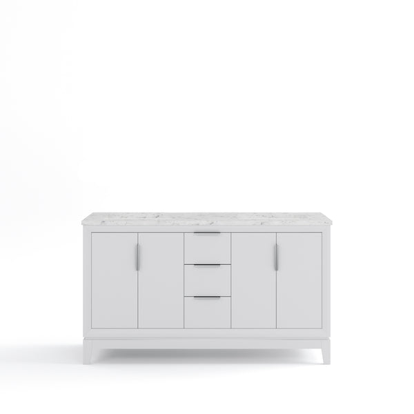 ELIZABETH 60W x 34.25H Pure White Double-Sink Vanity with Carrara White Marble Countertop