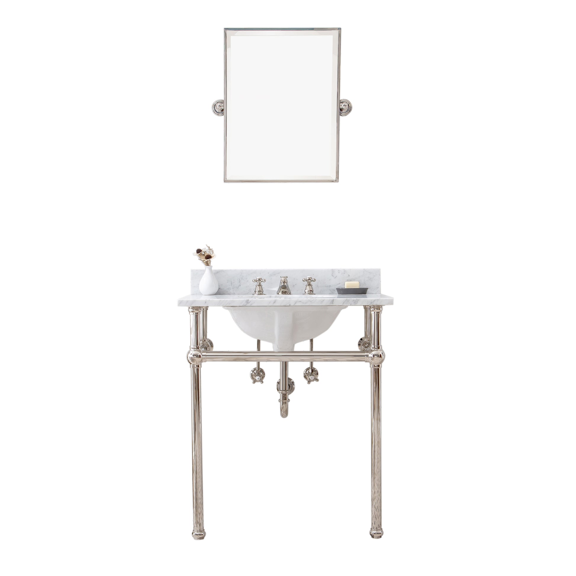 EMBASSY 30"W x 34"H  Single Washstand , P-Trap, Countertop with Sink, F2-0009 Faucet and Mirror included, in Polished Nickel Finish