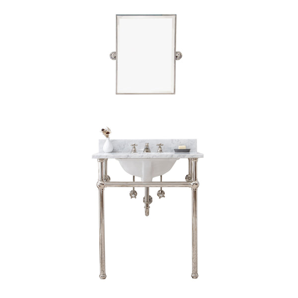 EMBASSY 30W x 34H  Single Washstand , P-Trap, Countertop with Sink, F2-0009 Faucet and Mirror included, in Polished Nickel Finish