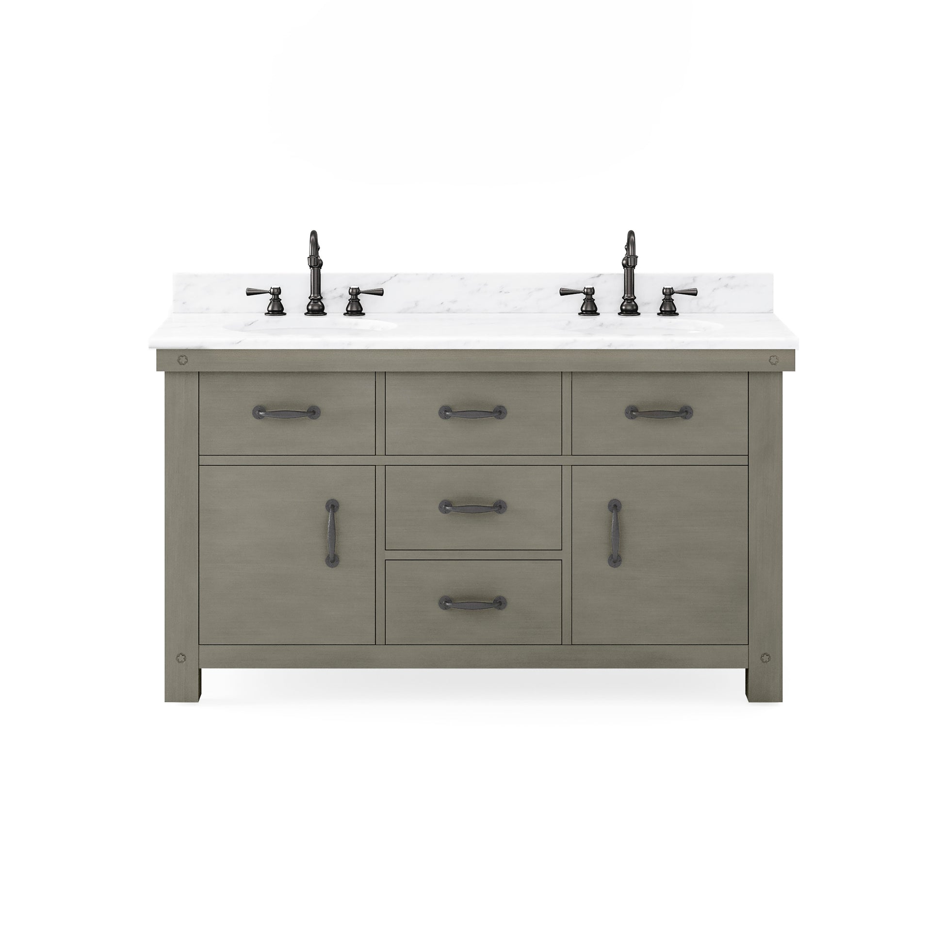 ABERDEEN 60"W x 34"H Grizzle Grey Double-Sink Vanity with Carrara White Marble Countertop