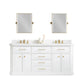 PALACE 72"W x 34"H Pure White Vanity with Carrara Quartz Countertop + Faucets & Mirrors (F2-0013), Satin Gold Finish Hardware & Chrome Finish Mirror (B)