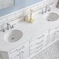 PALACE 72"W x 34"H Pure White Vanity with Carrara Quartz Countertop + Faucets (F2-0012), Chrome Finish Hardware