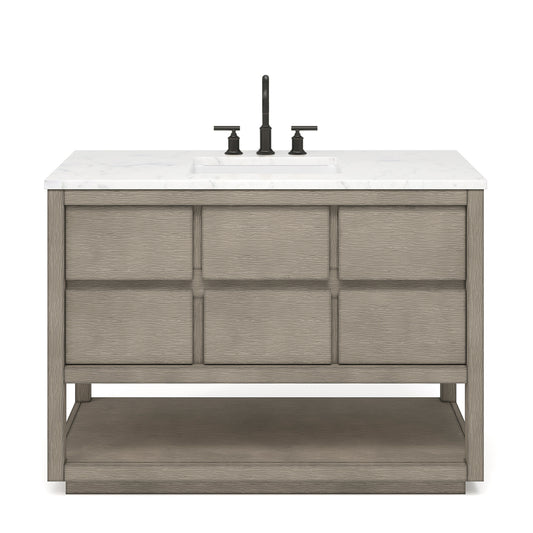 OAKMAN 48"W x 34.3"H Gray Oak Single-Sink Vanity with Carrara White Marble Countertop + ORB Faucet