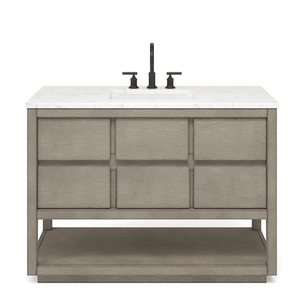 OAKMAN 48W x 34.3H Gray Oak Single-Sink Vanity with Carrara White Marble Countertop + ORB Faucet