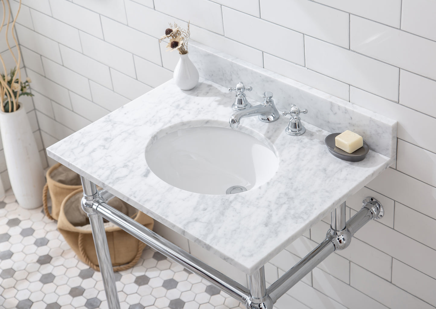 EMBASSY 30"W x 34"H  Single Washstand , P-Trap, and Countertop with Sink included, in Chrome Finish