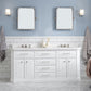 PALACE 72"W x 34"H Pure White Vanity with Carrara Quartz Countertop + Faucets (F2-0009), Polished Nickel Finish Hardware