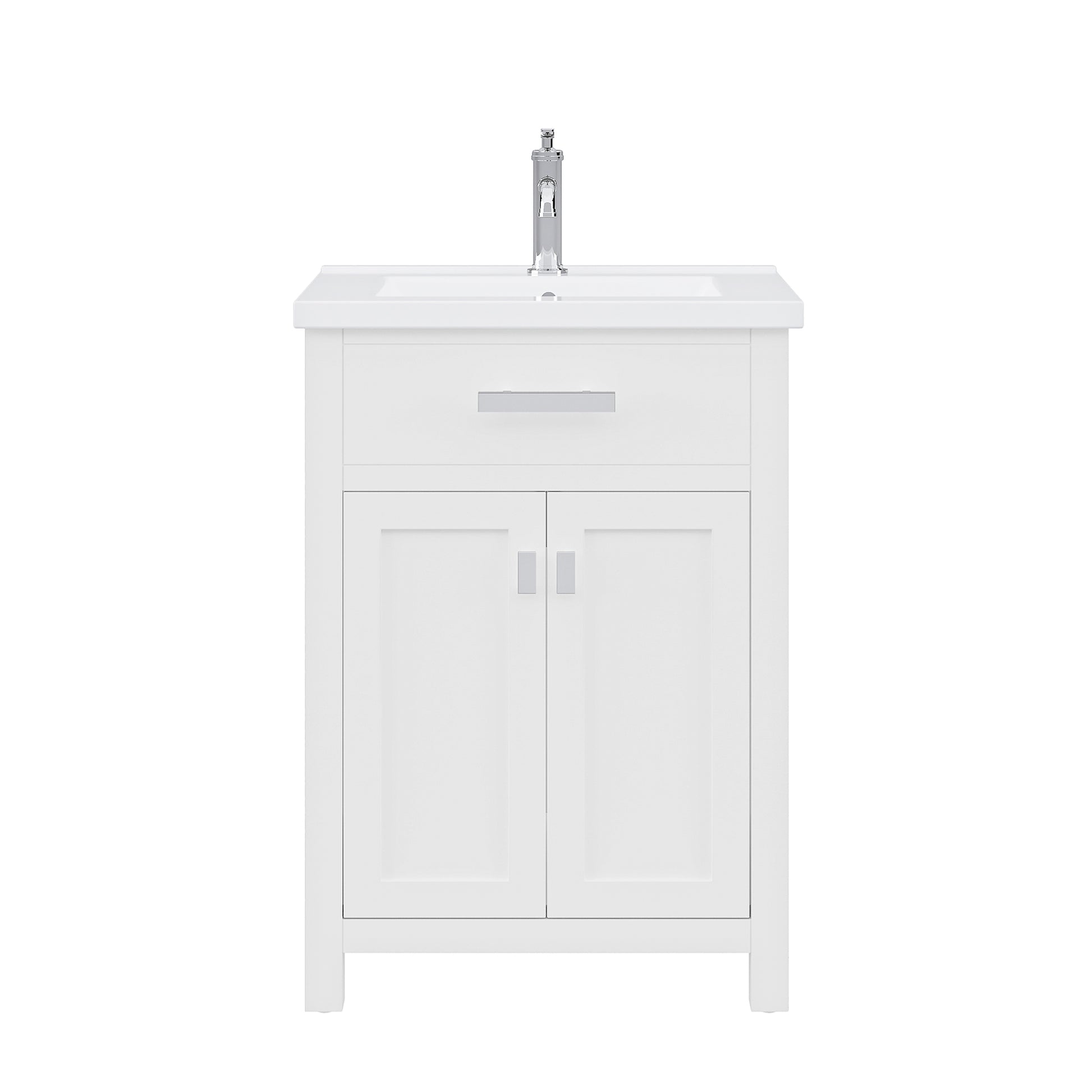 MYRA 24"W x 34"H Pure White Integrated Ceramic Sink Vanity + Modern Single Faucet