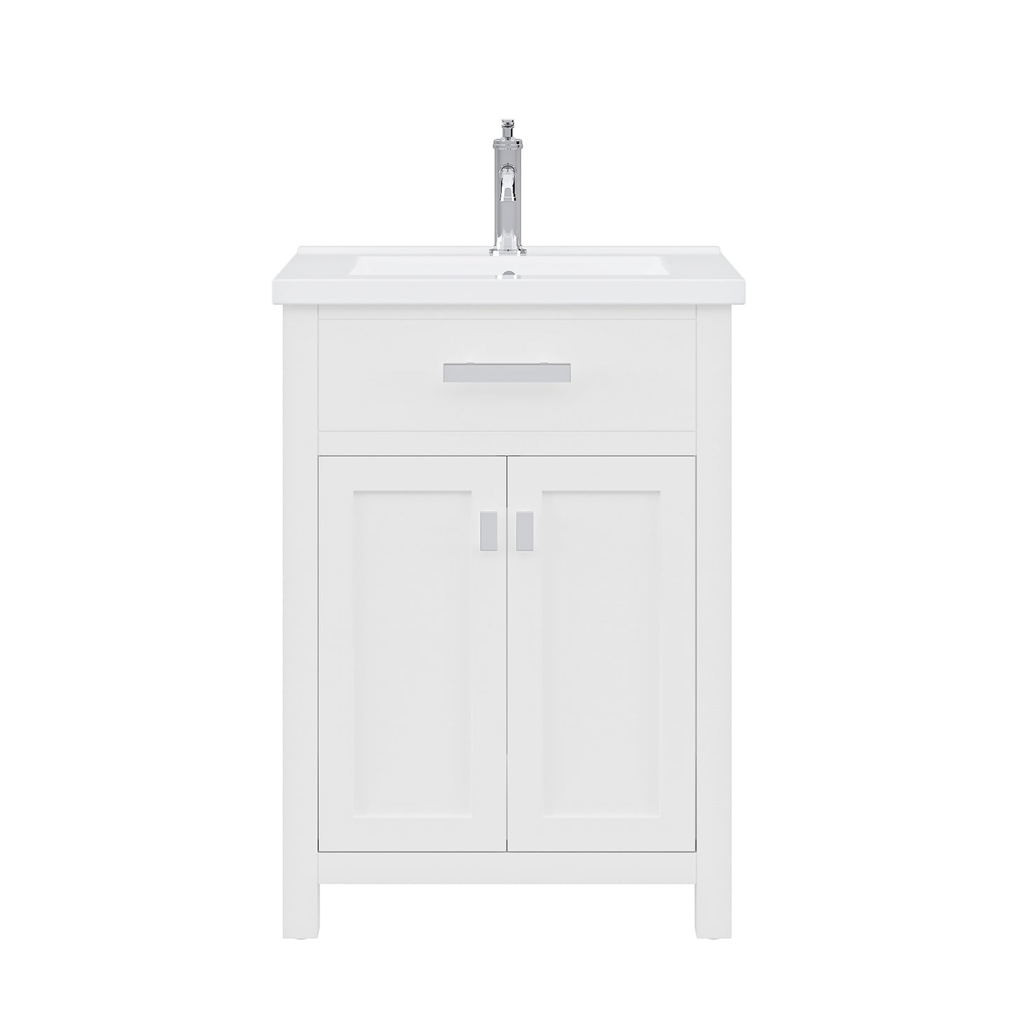 MYRA 24"W x 34"H Pure White Integrated Ceramic Sink Vanity + Modern Single Faucet